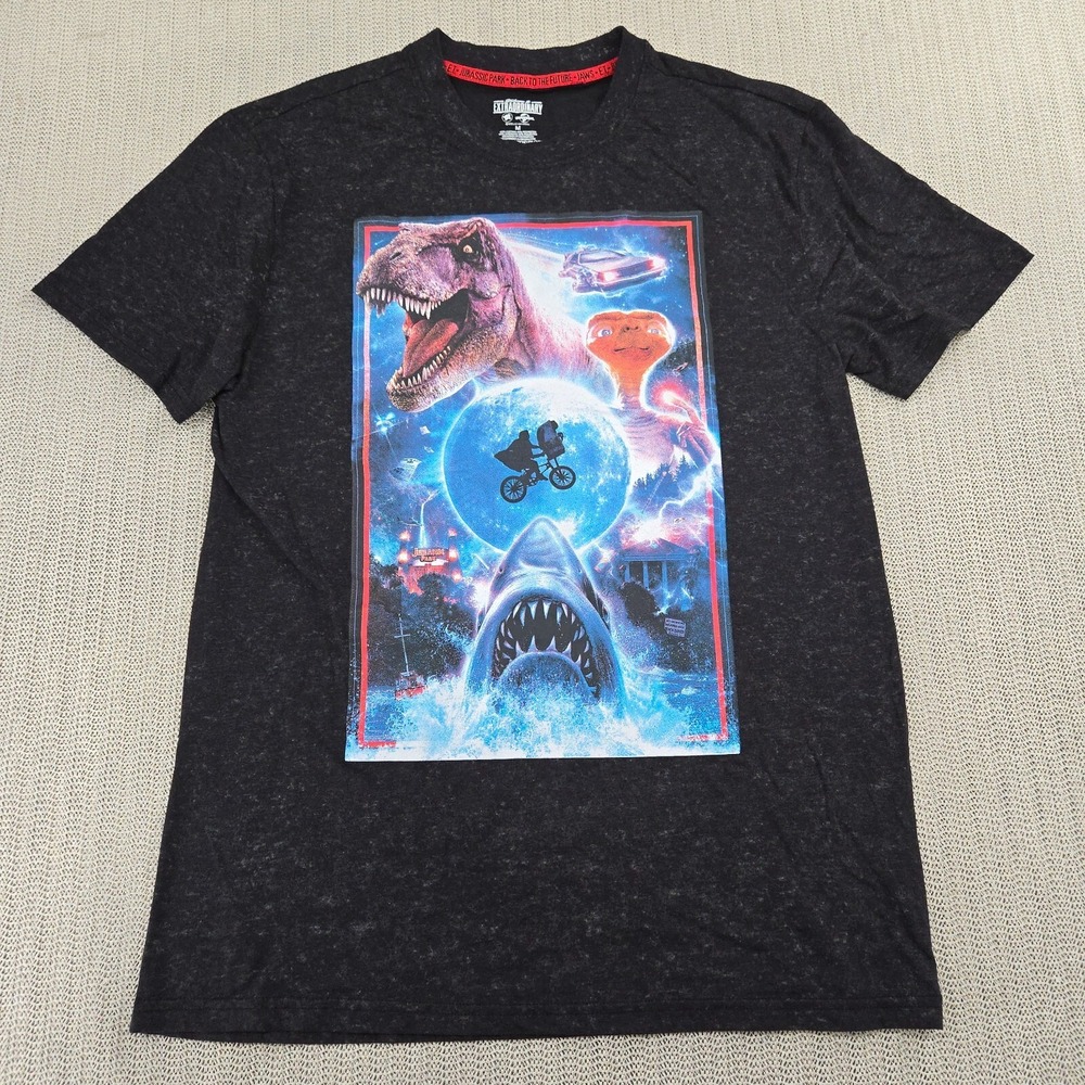 Universal Studios Shirt Mens Medium Black Jurassic Park E.T. Jaws Back to Future